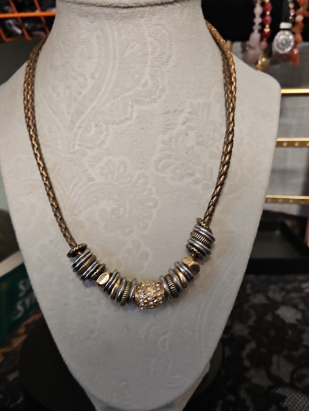 Gold and Silver Bead Statement Necklace - Women Jewelry